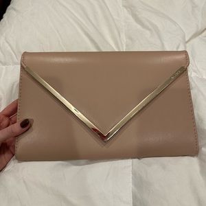 ALDO Tan Clutch with Gold Lining